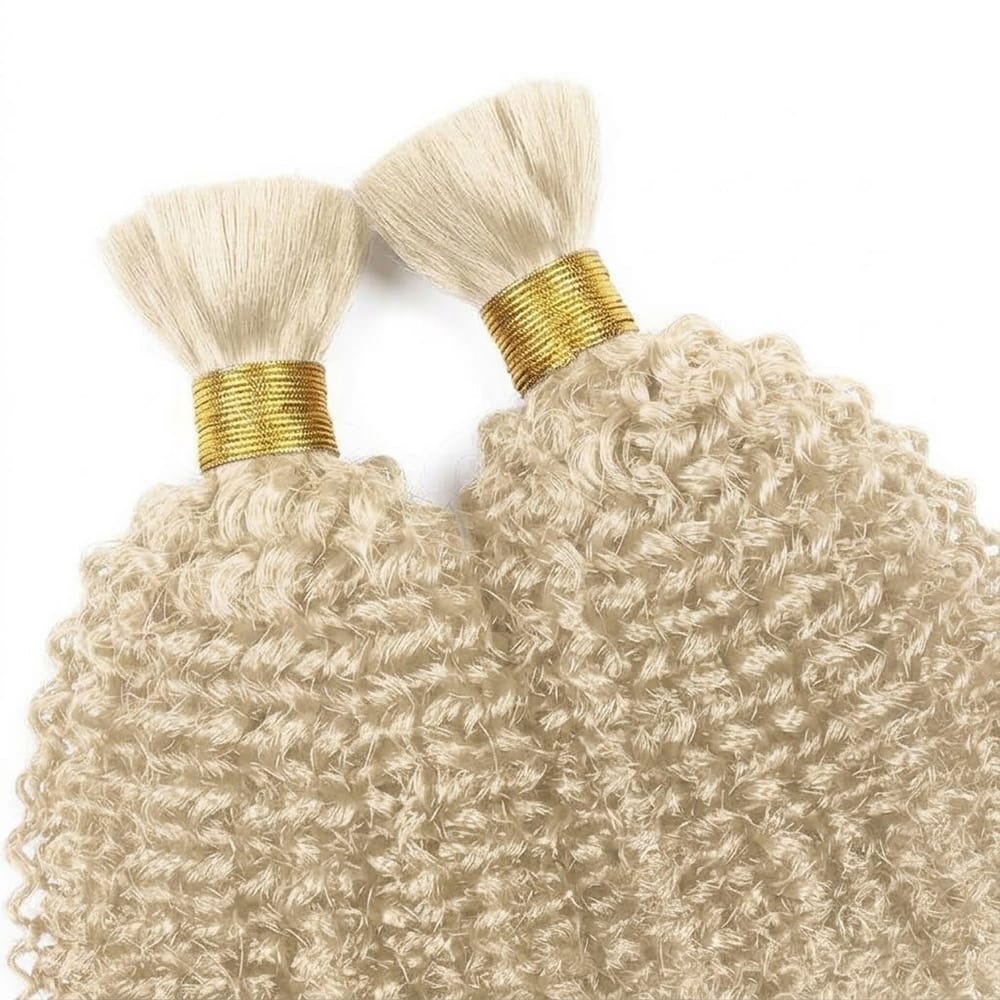 Kinky Curly 100% Raw Virgin Human Hair Bundles - (No Weft) Bulk Hair 3 Bundles / Platinum Blonde LINKTOWIG