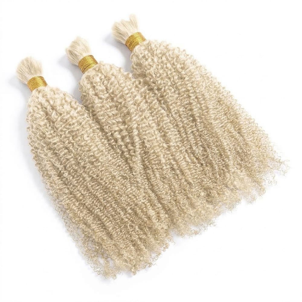 Kinky Curly 100% Raw Virgin Human Hair Bundles - (No Weft) Bulk Hair 3 Bundles / Platinum Blonde LINKTOWIG