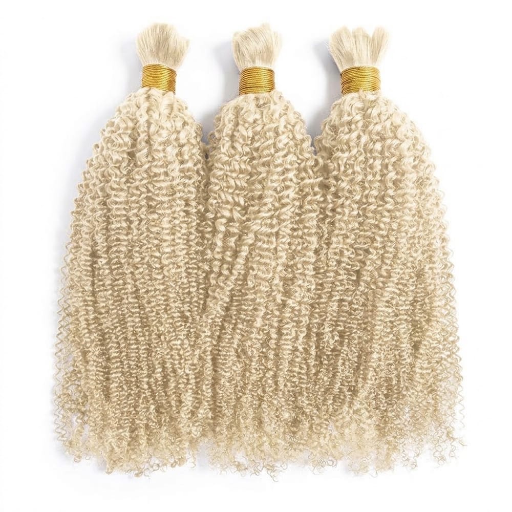 Kinky Curly 100% Raw Virgin Human Hair Bundles - (No Weft) Bulk Hair 3 Bundles / Platinum Blonde LINKTOWIG