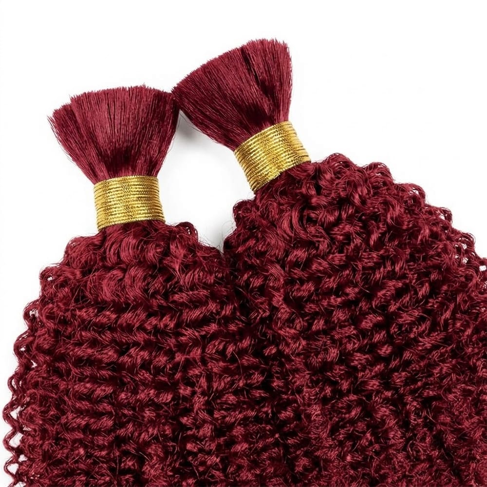 Kinky Curly 100% Raw Virgin Human Hair Bundles - (No Weft) Bulk Hair 3 Bundles / Ruby Red LINKTOWIG