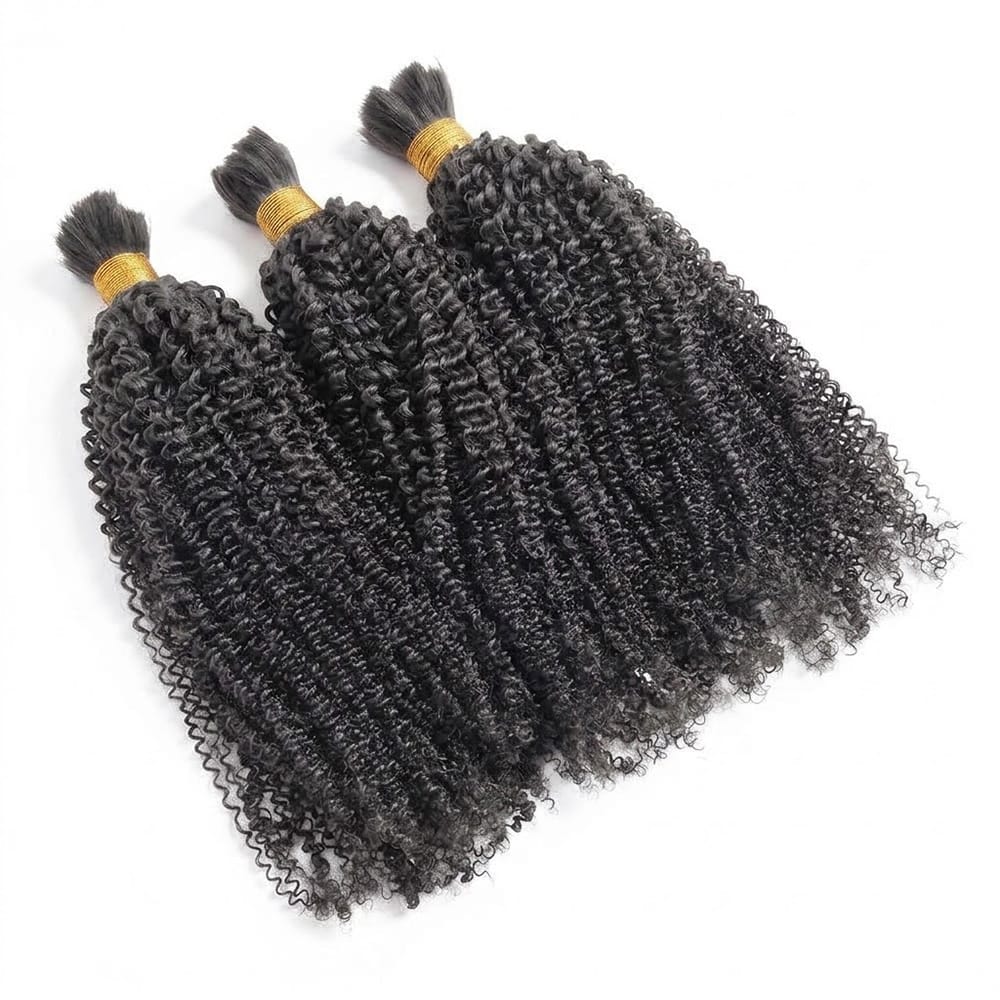 Kinky Curly 100% Raw Virgin Human Hair Bundles - (No Weft) Bulk Hair 3 Bundles / Silver Grey LINKTOWIG