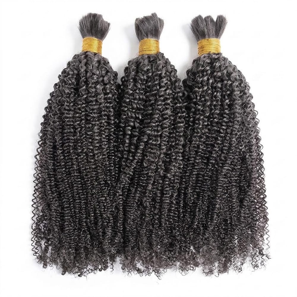 Kinky Curly 100% Raw Virgin Human Hair Bundles - (No Weft) Bulk Hair 3 Bundles / Silver Grey LINKTOWIG
