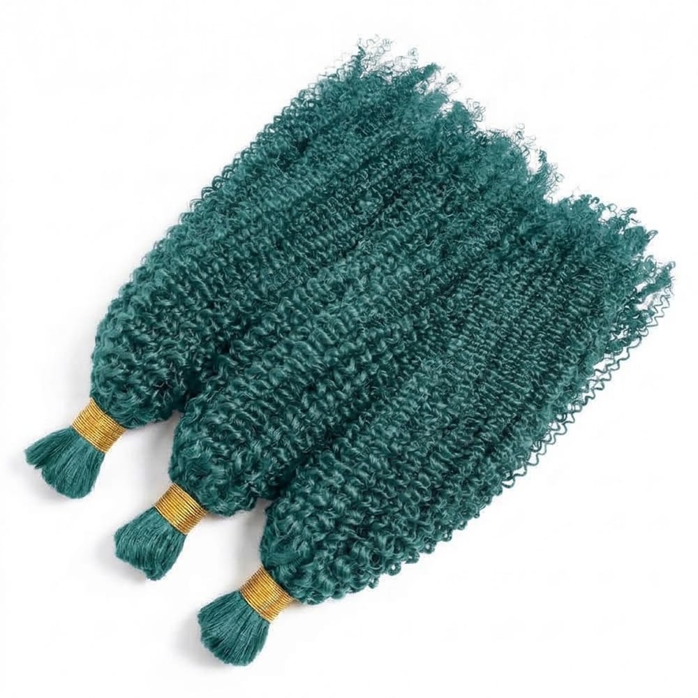 Kinky Curly 100% Raw Virgin Human Hair Bundles - (No Weft) Bulk Hair 3 Bundles / Teal Green LINKTOWIG