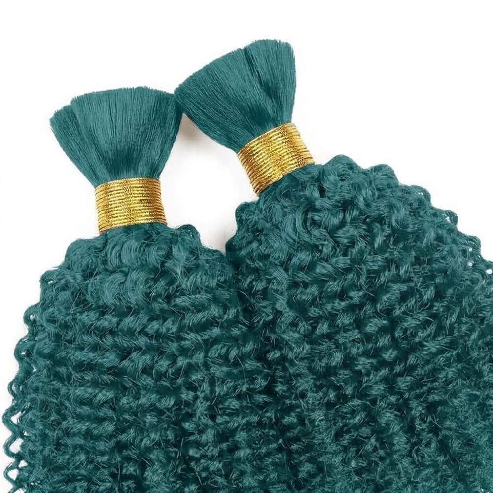 Kinky Curly 100% Raw Virgin Human Hair Bundles - (No Weft) Bulk Hair 3 Bundles / Teal Green LINKTOWIG