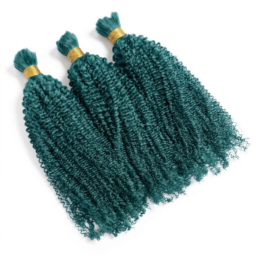 Kinky Curly 100% Raw Virgin Human Hair Bundles - (No Weft) Bulk Hair 3 Bundles / Teal Green LINKTOWIG