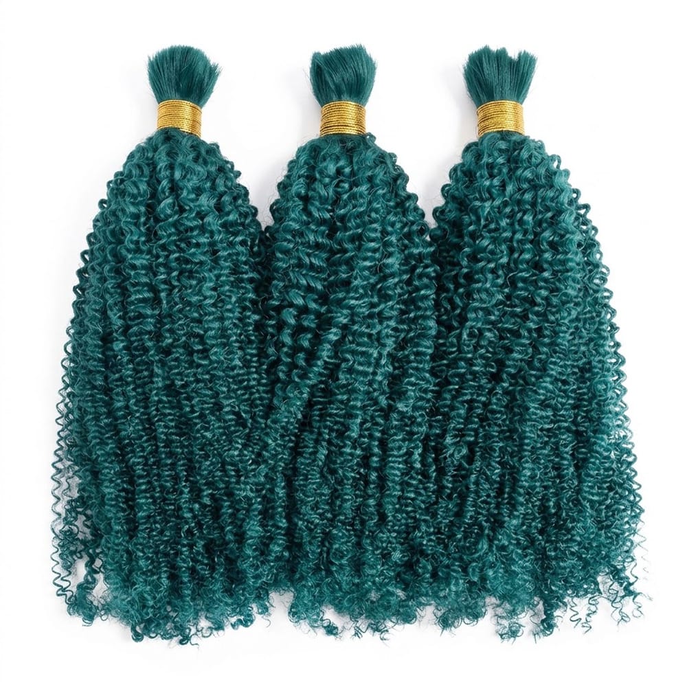 Kinky Curly 100% Raw Virgin Human Hair Bundles - (No Weft) Bulk Hair 3 Bundles / Teal Green LINKTOWIG
