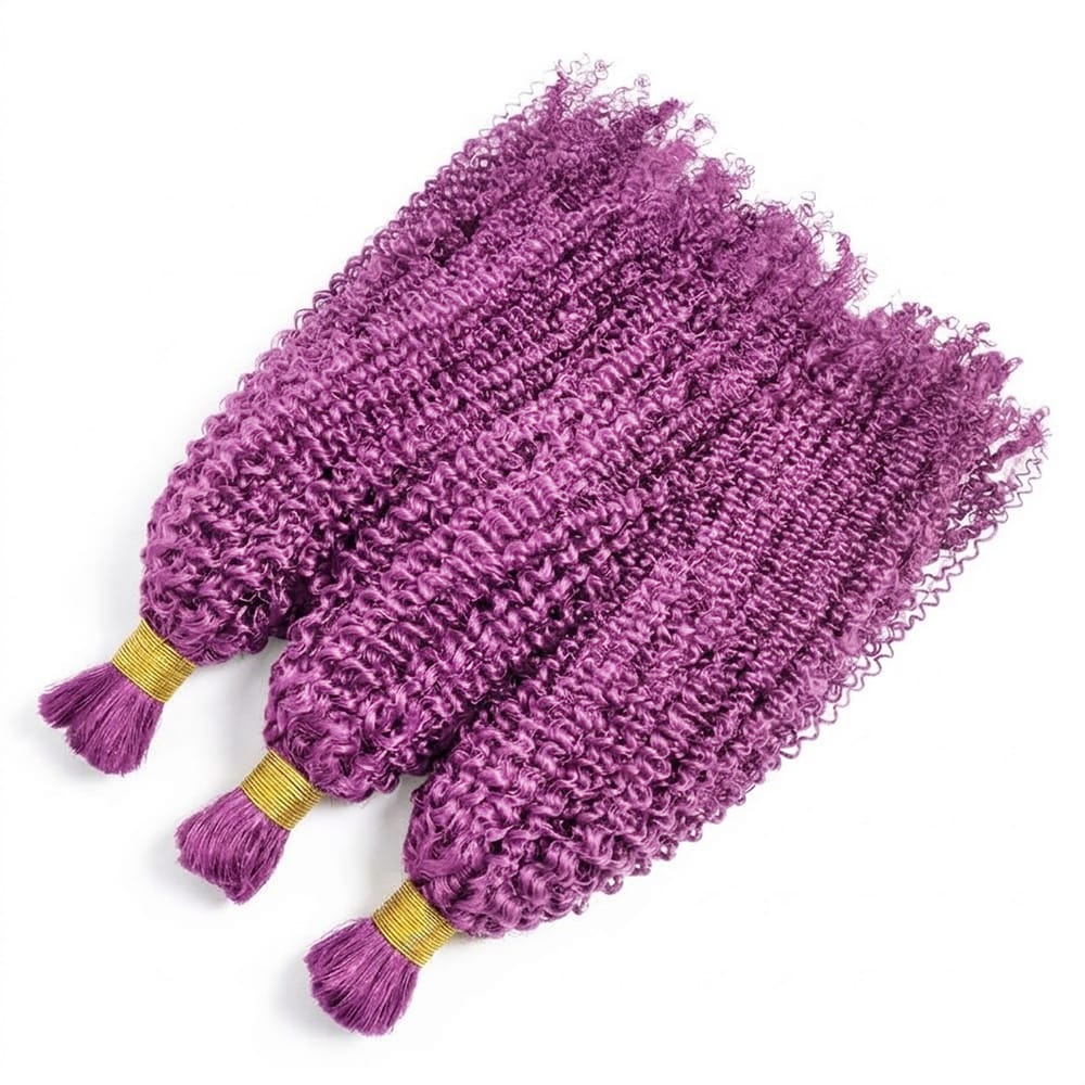 Kinky Curly 100% Raw Virgin Human Hair Bundles - (No Weft) Bulk Hair 3 Bundles / Violet Purple LINKTOWIG