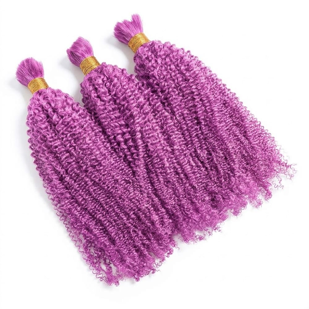 Kinky Curly 100% Raw Virgin Human Hair Bundles - (No Weft) Bulk Hair 3 Bundles / Violet Purple LINKTOWIG