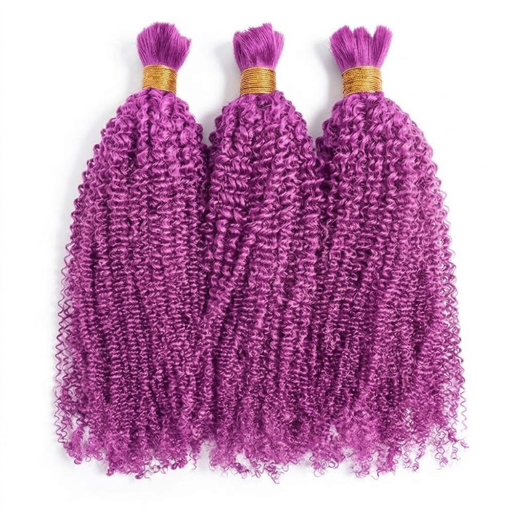 Kinky Curly 100% Raw Virgin Human Hair Bundles - (No Weft) Bulk Hair 3 Bundles / Violet Purple LINKTOWIG