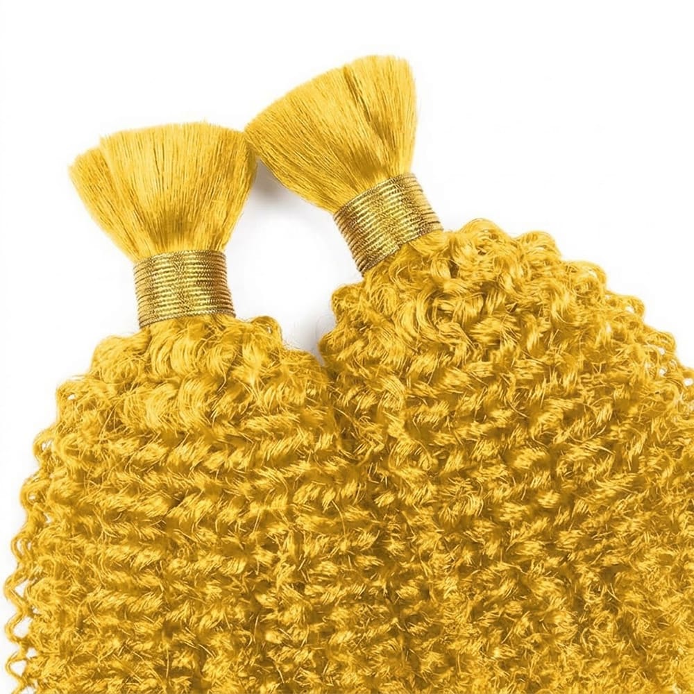 Kinky Curly 100% Raw Virgin Human Hair Bundles - (No Weft) Bulk Hair 3 Bundles / Yellow LINKTOWIG