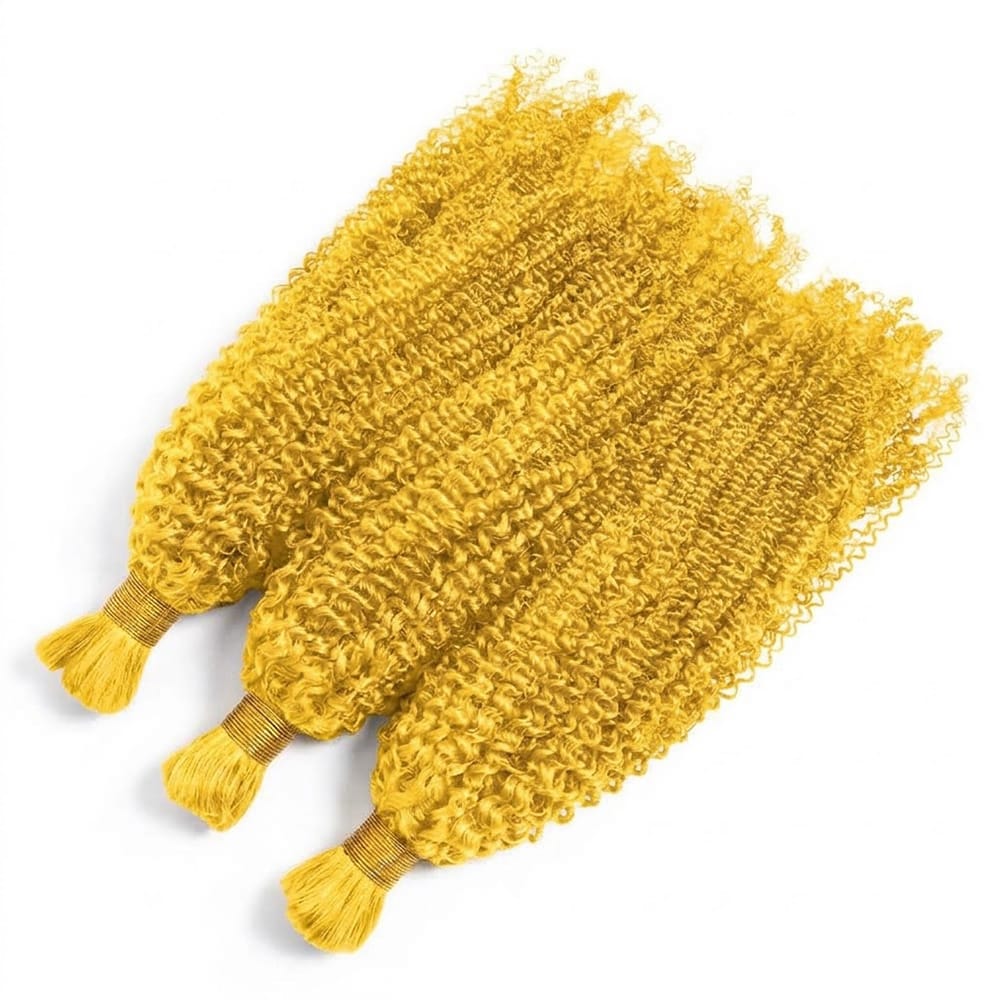 Kinky Curly 100% Raw Virgin Human Hair Bundles - (No Weft) Bulk Hair 3 Bundles / Yellow LINKTOWIG