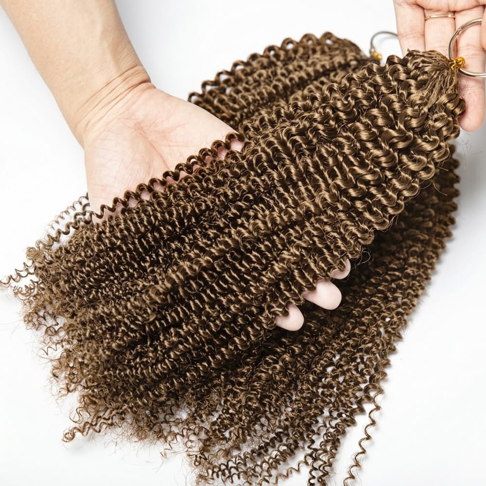 Kinky Curly Hair Bundles / Feather Hair Extensions — 100% Virgin Human Hair / Ash Brown LINKTOWIG