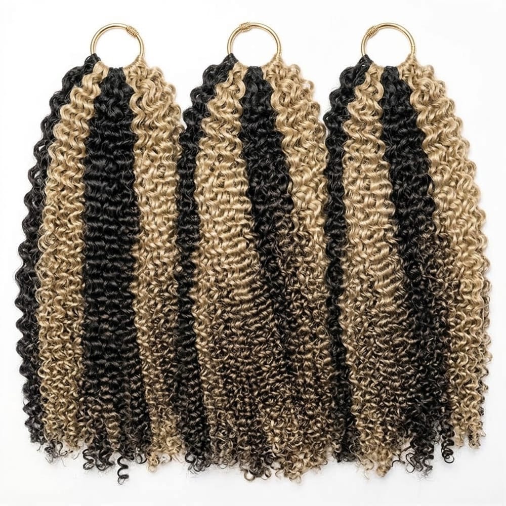 Kinky Curly Hair Bundles / Feather Hair Extensions — 100% Virgin Human Hair / Black and grey blended highlights LINKTOWIG