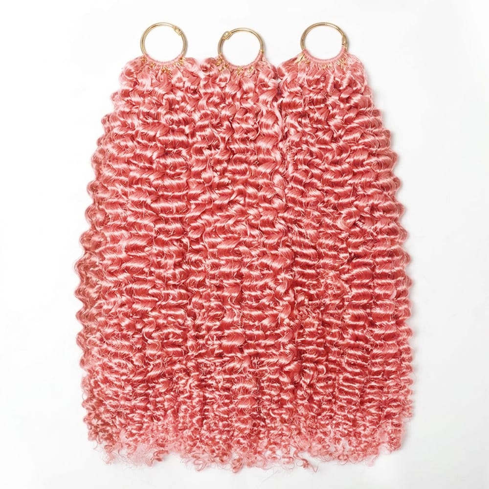 Kinky Curly Hair Bundles / Feather Hair Extensions — 100% Virgin Human Hair / Bubblegum Pink LINKTOWIG