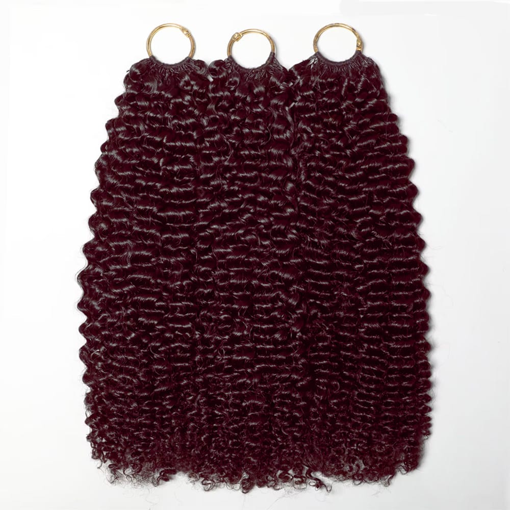 Kinky Curly Hair Bundles / Feather Hair Extensions — 100% Virgin Human Hair / Burgundy LINKTOWIG