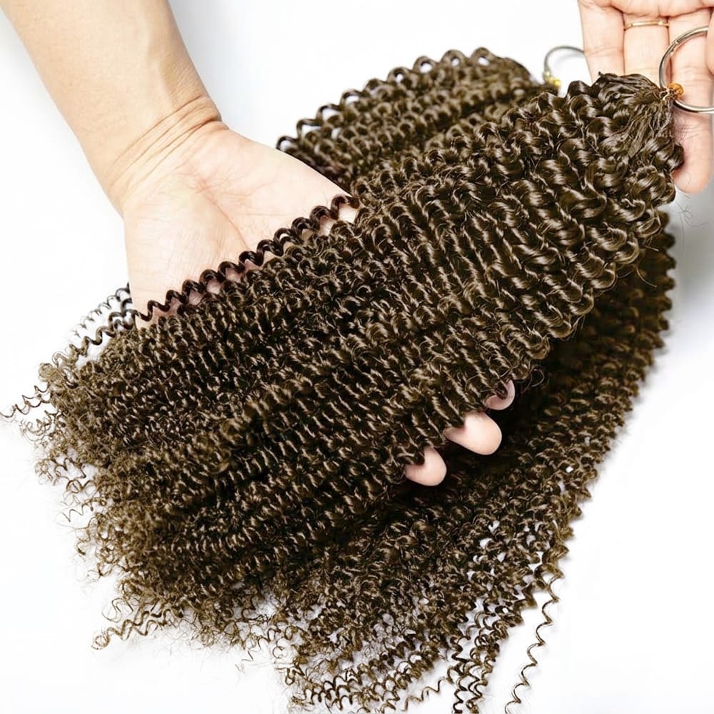 Kinky Curly Hair Bundles / Feather Hair Extensions — 100% Virgin Human Hair / Chocolate Brown LINKTOWIG