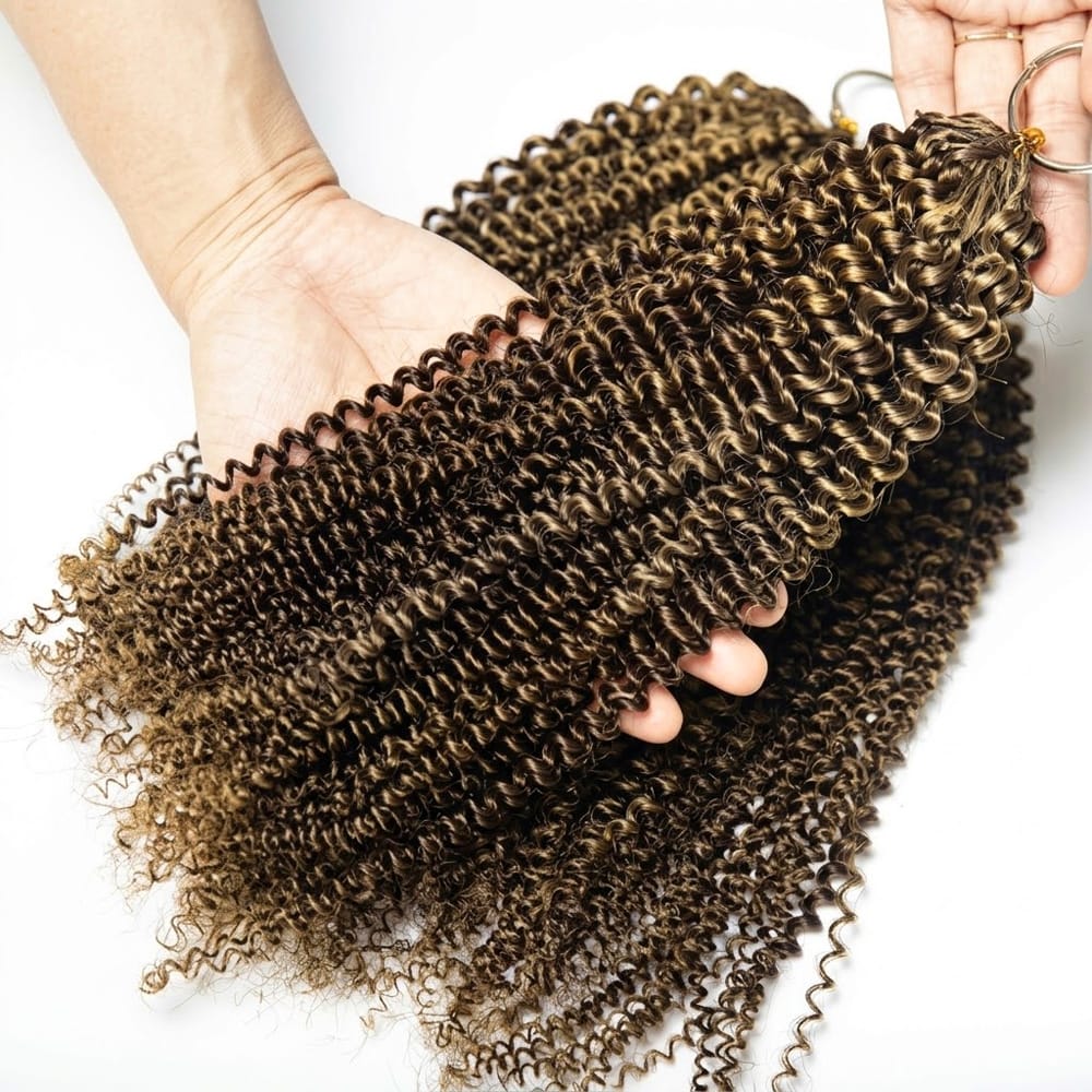 Kinky Curly Hair Bundles / Feather Hair Extensions — 100% Virgin Human Hair / Honey Brown LINKTOWIG