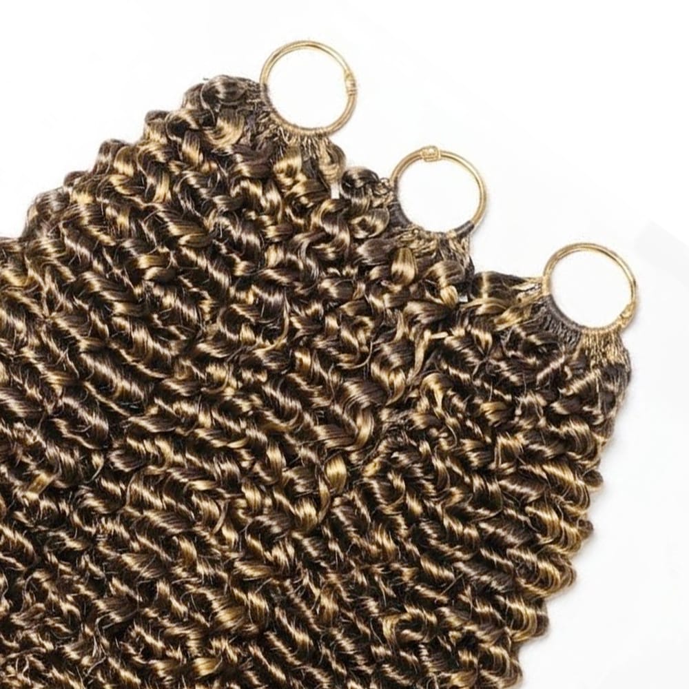 Kinky Curly Hair Bundles / Feather Hair Extensions — 100% Virgin Human Hair / Honey Brown LINKTOWIG