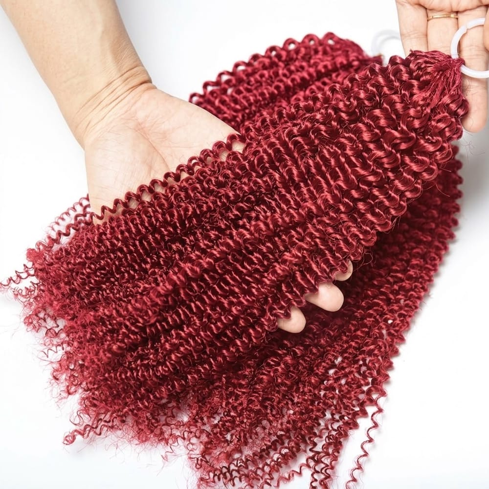 Kinky Curly Hair Bundles / Feather Hair Extensions — 100% Virgin Human Hair / Ruby Red LINKTOWIG