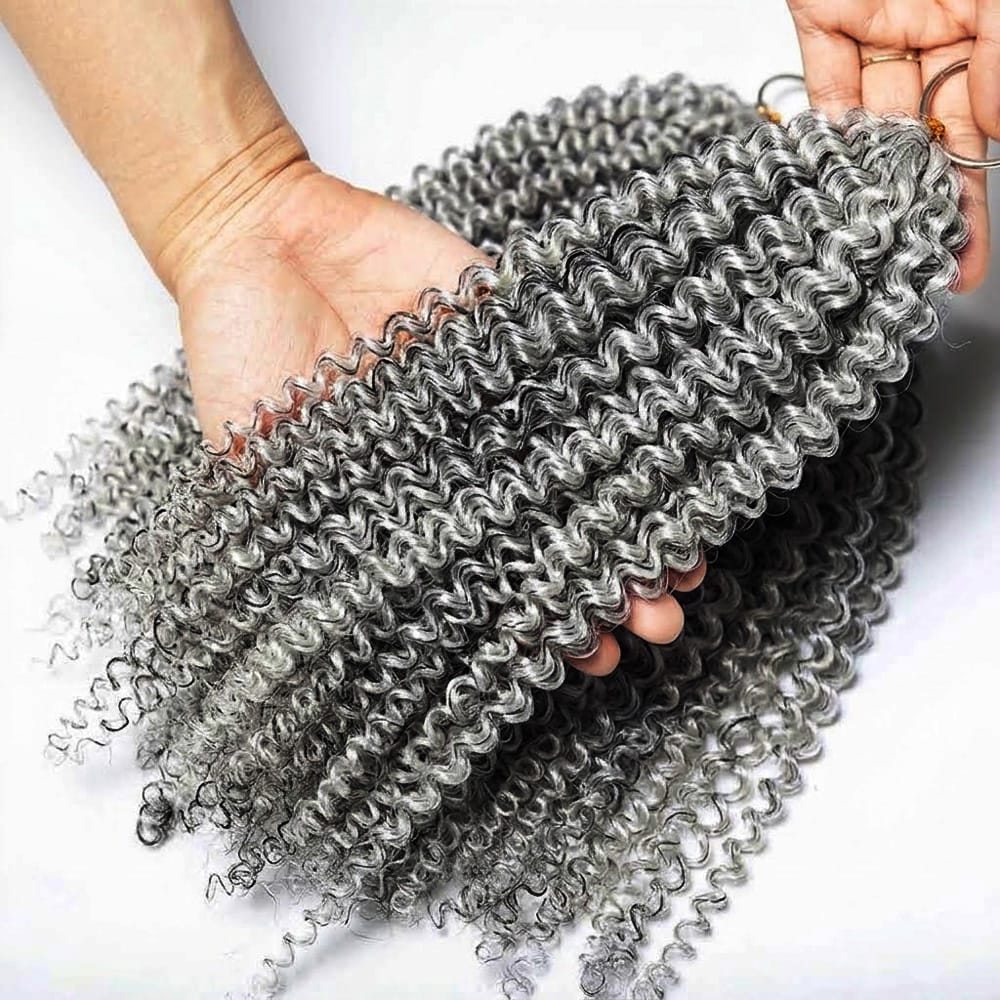 Kinky Curly Hair Bundles / Feather Hair Extensions — 100% Virgin Human Hair / Silver Grey LINKTOWIG