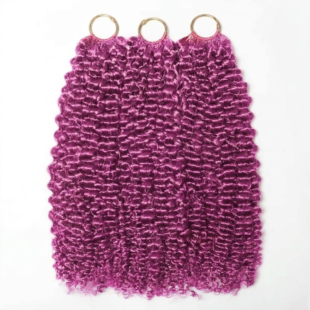 Kinky Curly Hair Bundles / Feather Hair Extensions — 100% Virgin Human Hair / Violet Purple LINKTOWIG