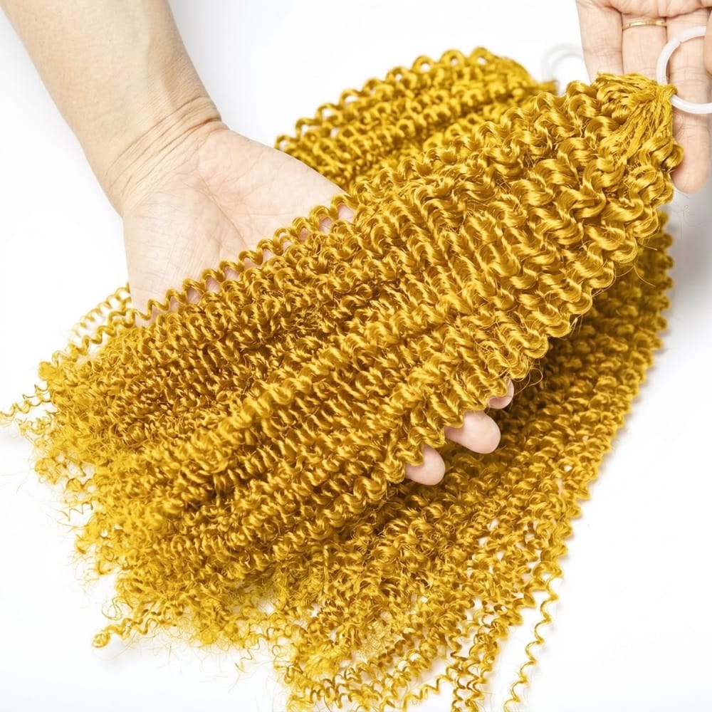 Kinky Curly Hair Bundles / Feather Hair Extensions — 100% Virgin Human Hair / Yellow LINKTOWIG
