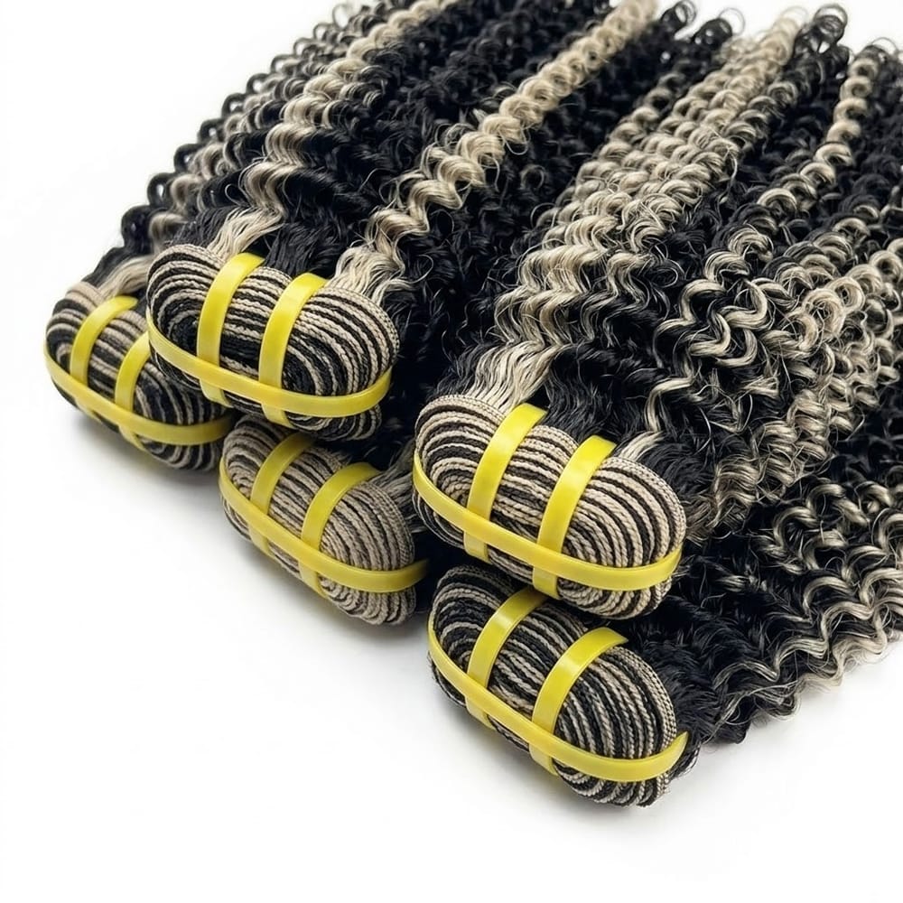 Kinky Curly Luxury Natural Hair Weft – 100% Virgin Human Hair / Wig Black and grey blended highlights LINKTOWIG