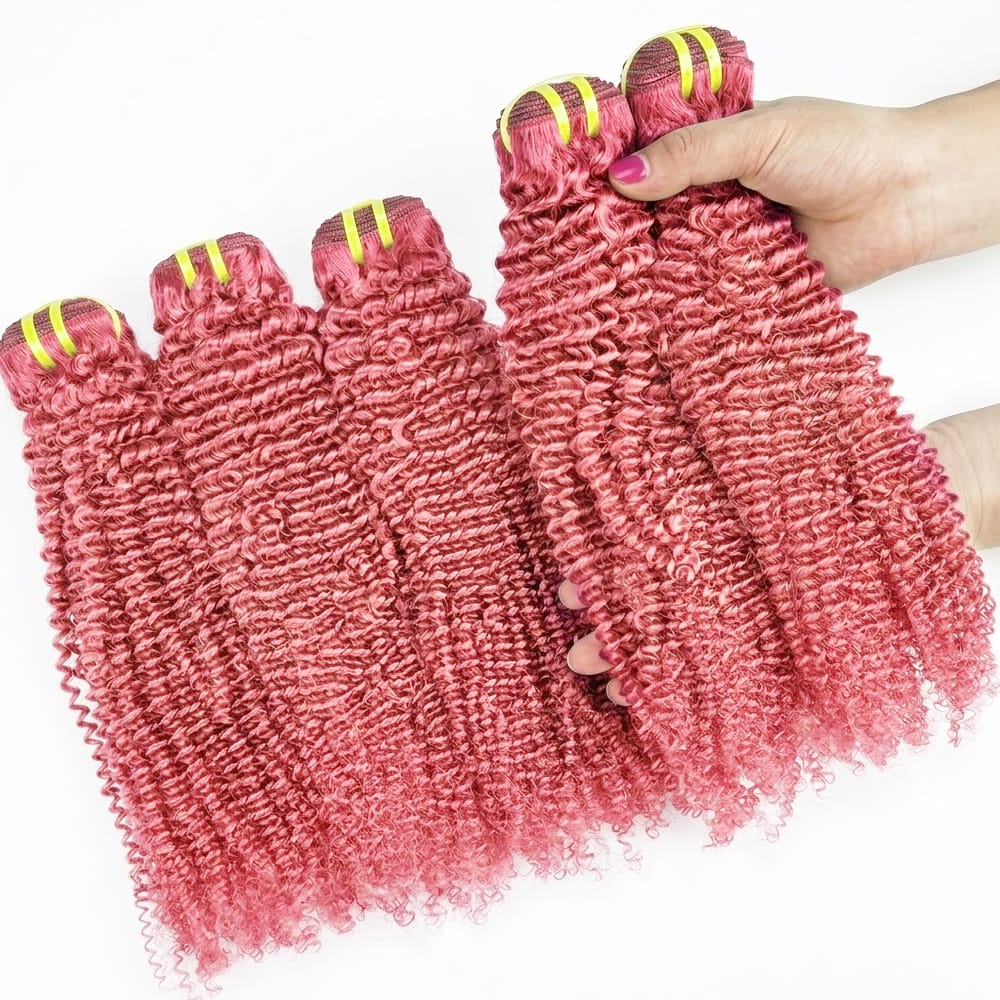 Kinky Curly Luxury Natural Hair Weft – 100% Virgin Human Hair / Wig Bubblegum Pink LINKTOWIG
