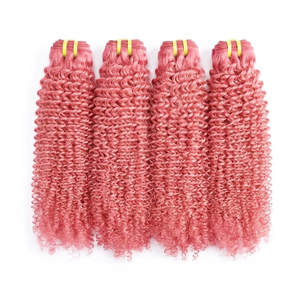Kinky Curly Luxury Natural Hair Weft – 100% Virgin Human Hair / Wig Bubblegum Pink LINKTOWIG