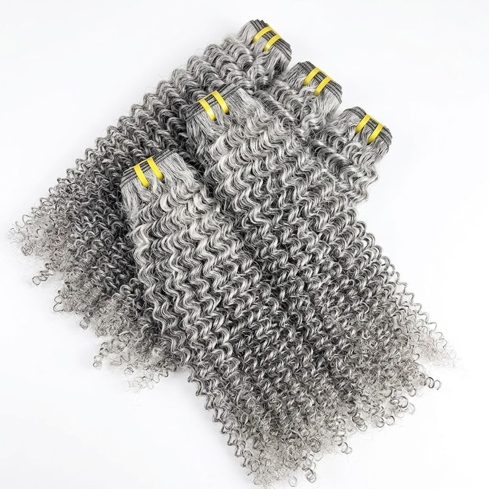 Kinky Curly Luxury Natural Hair Weft – 100% Virgin Human Hair / Wig Charcoal Grey LINKTOWIG