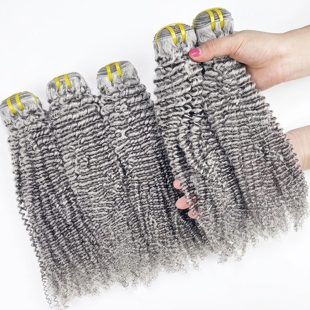 Kinky Curly Luxury Natural Hair Weft – 100% Virgin Human Hair / Wig Charcoal Grey LINKTOWIG