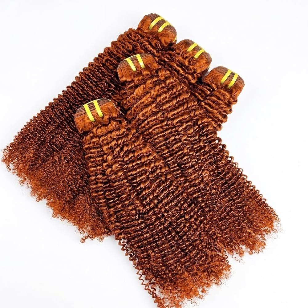 Kinky Curly Luxury Natural Hair Weft – 100% Virgin Human Hair / Wig Copper Orange LINKTOWIG