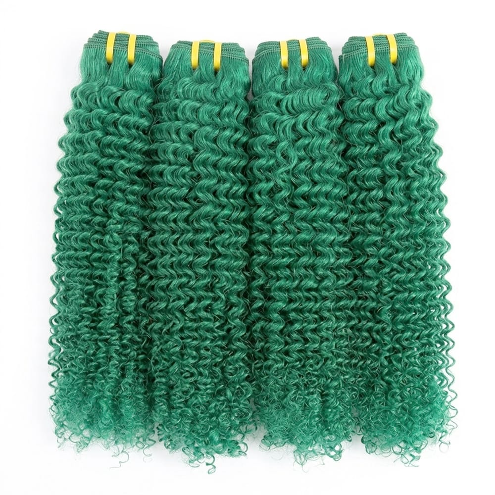 Kinky Curly Luxury Natural Hair Weft – 100% Virgin Human Hair / Wig Dark Emerald Green LINKTOWIG