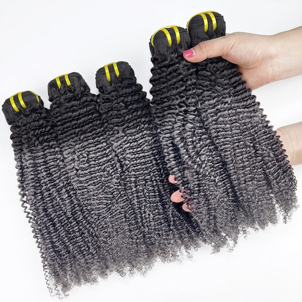Kinky Curly Luxury Natural Hair Weft – 100% Virgin Human Hair / Wig Dark Roots LINKTOWIG