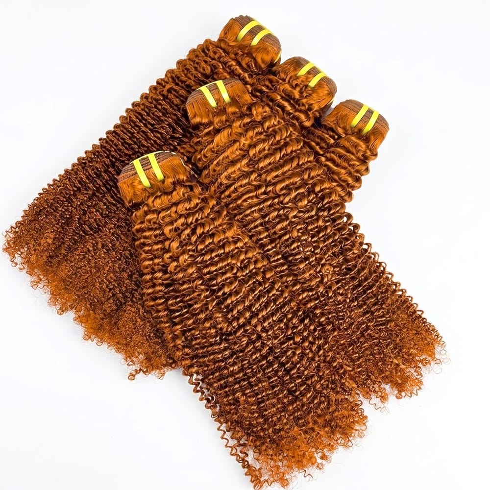 Kinky Curly Luxury Natural Hair Weft – 100% Virgin Human Hair / Wig Ginger Orange LINKTOWIG