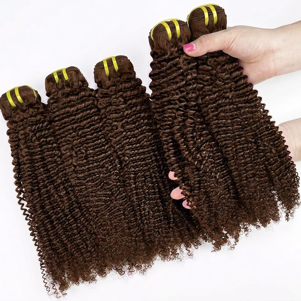 Kinky Curly Luxury Natural Hair Weft – 100% Virgin Human Hair / Wig Honey Brown LINKTOWIG