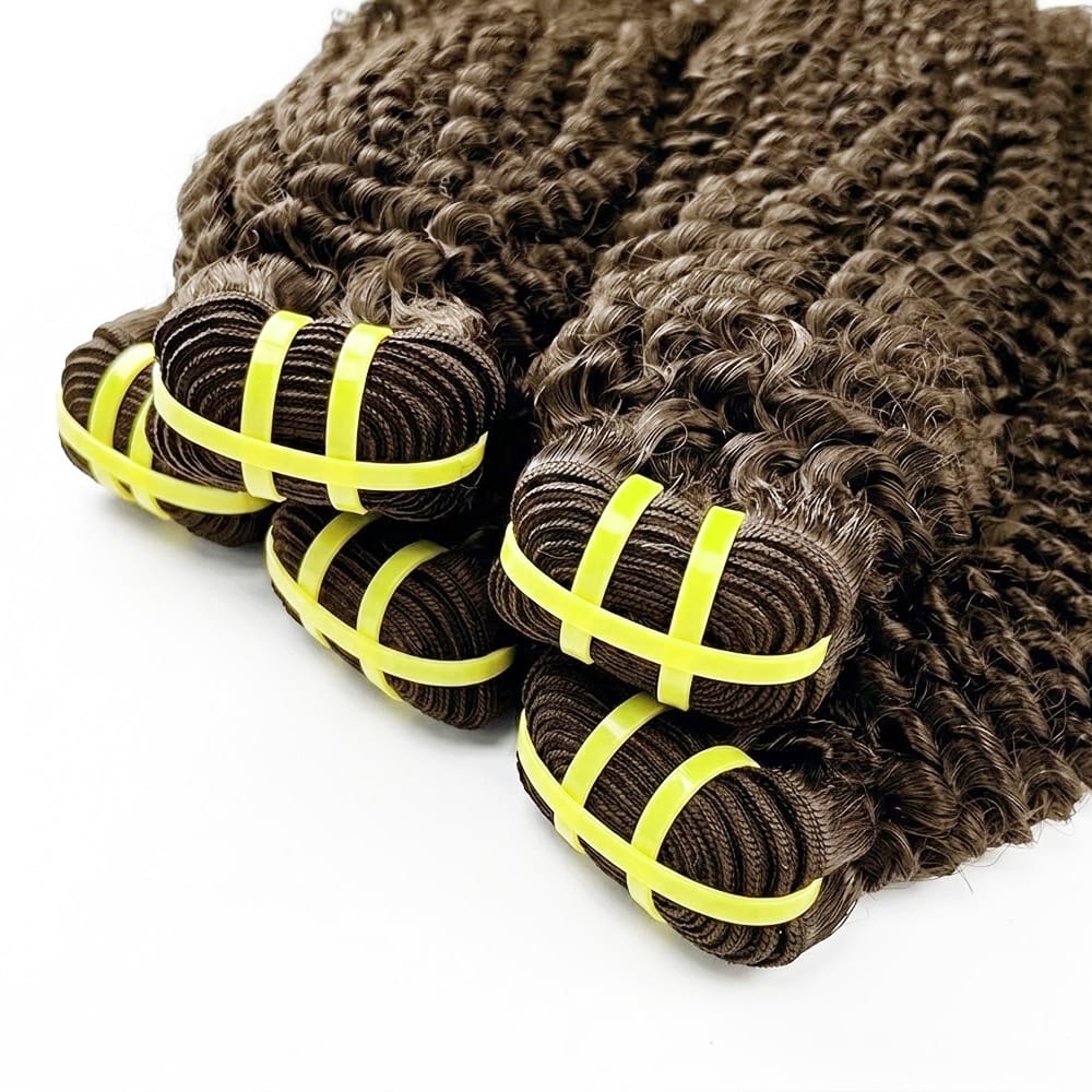 Kinky Curly Luxury Natural Hair Weft – 100% Virgin Human Hair / Wig Medium Chestnut Brown LINKTOWIG