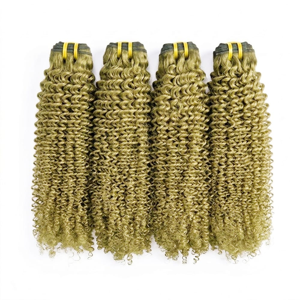 Kinky Curly Luxury Natural Hair Weft – 100% Virgin Human Hair / Wig Olive Green Blonde LINKTOWIG
