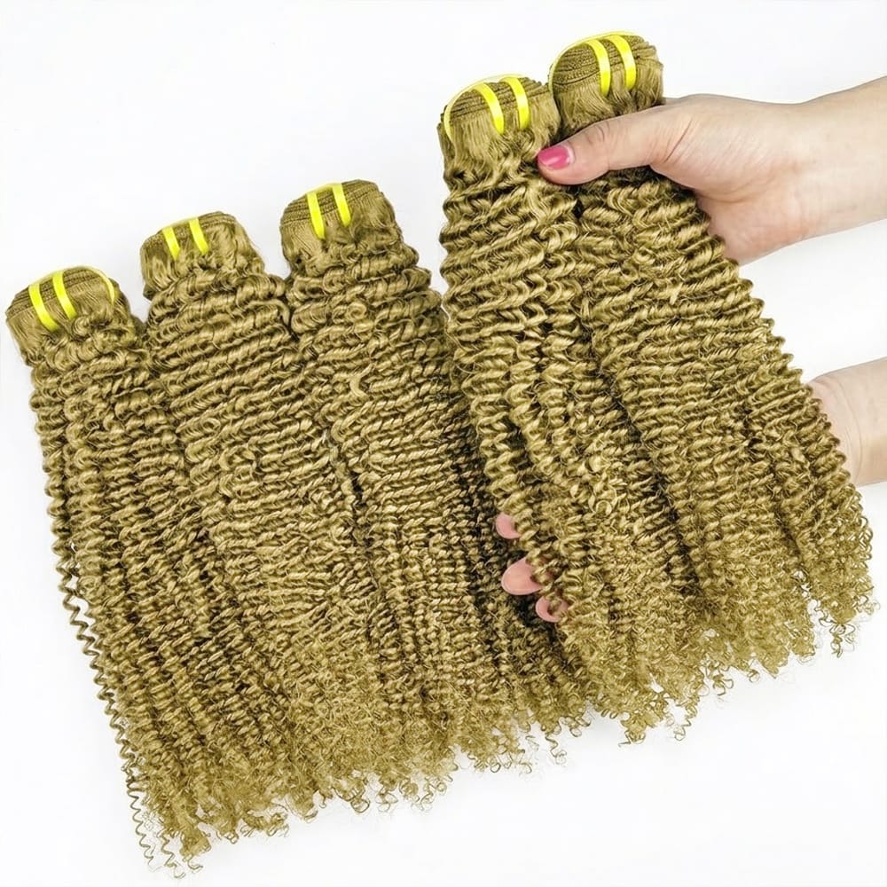 Kinky Curly Luxury Natural Hair Weft – 100% Virgin Human Hair / Wig Olive Green Blonde LINKTOWIG