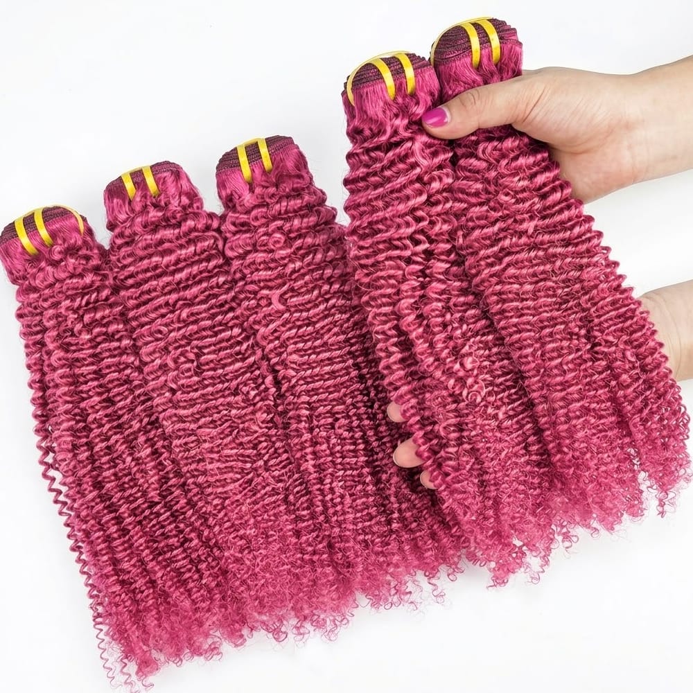 Kinky Curly Luxury Natural Hair Weft – 100% Virgin Human Hair / Wig pink LINKTOWIG