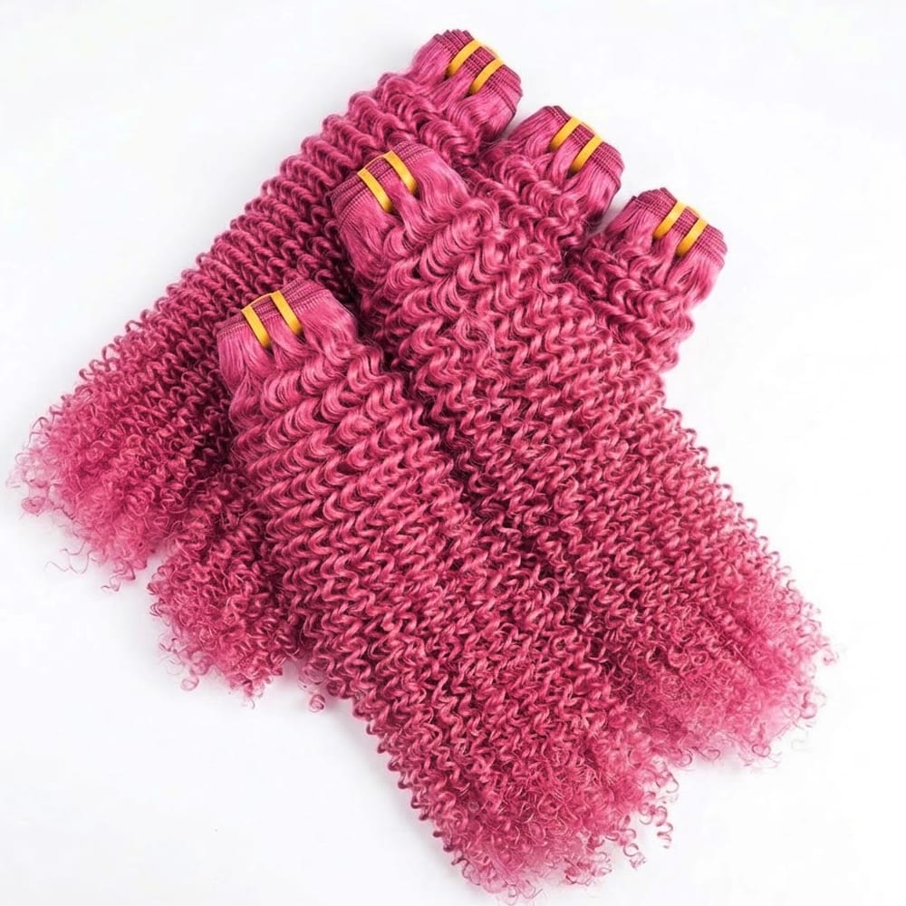 Kinky Curly Luxury Natural Hair Weft – 100% Virgin Human Hair / Wig pink LINKTOWIG