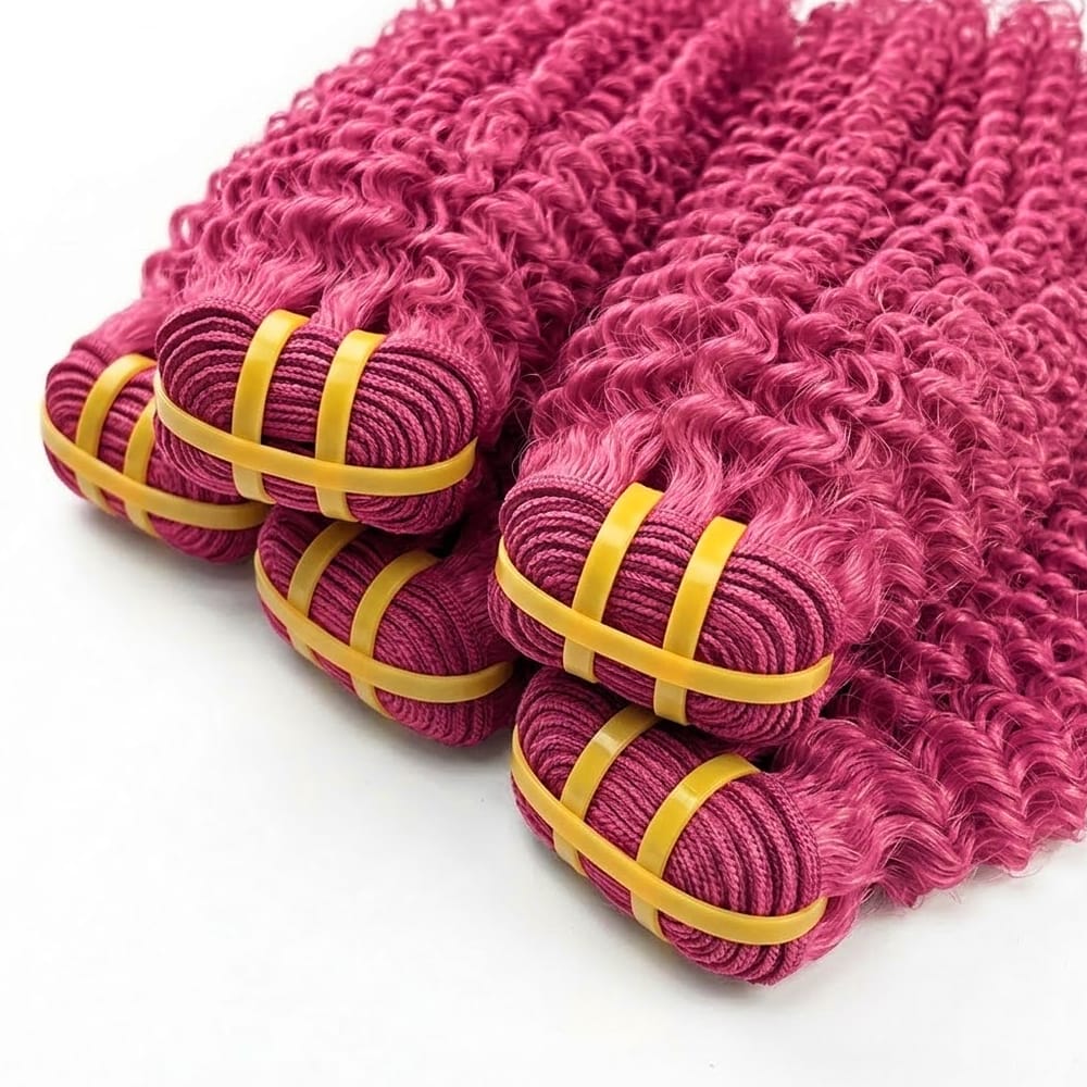 Kinky Curly Luxury Natural Hair Weft – 100% Virgin Human Hair / Wig pink LINKTOWIG
