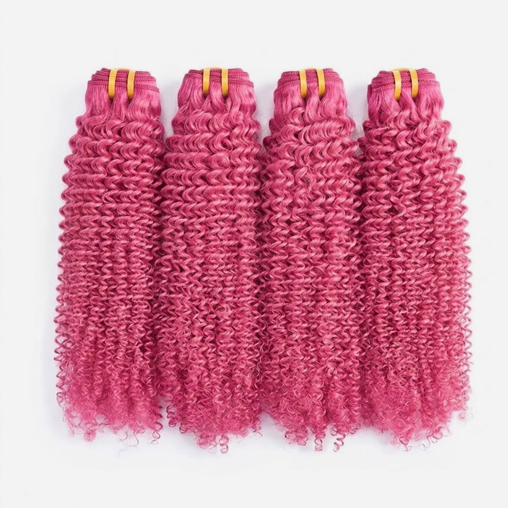 Kinky Curly Luxury Natural Hair Weft – 100% Virgin Human Hair / Wig pink LINKTOWIG