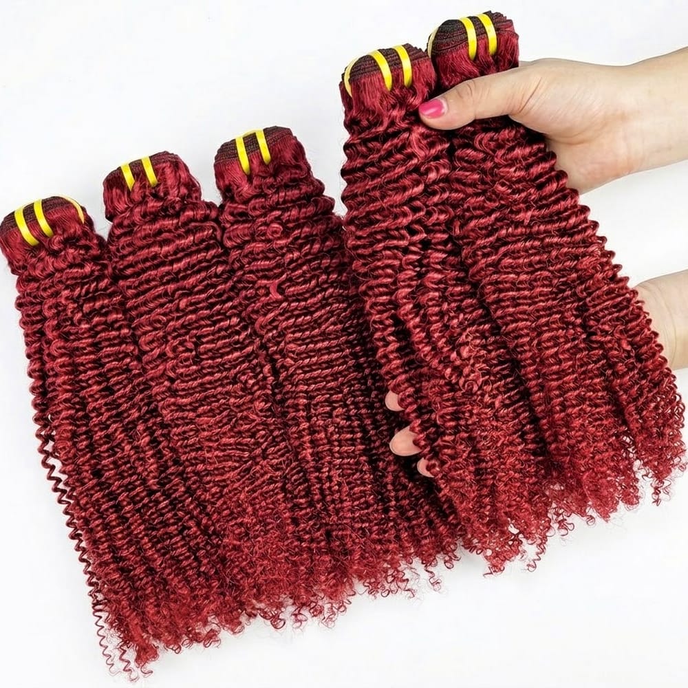 Kinky Curly Luxury Natural Hair Weft – 100% Virgin Human Hair / Wig Ruby Red LINKTOWIG