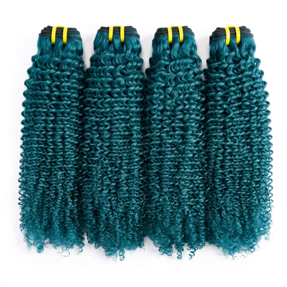 Kinky Curly Luxury Natural Hair Weft – 100% Virgin Human Hair / Wig Teal Green LINKTOWIG