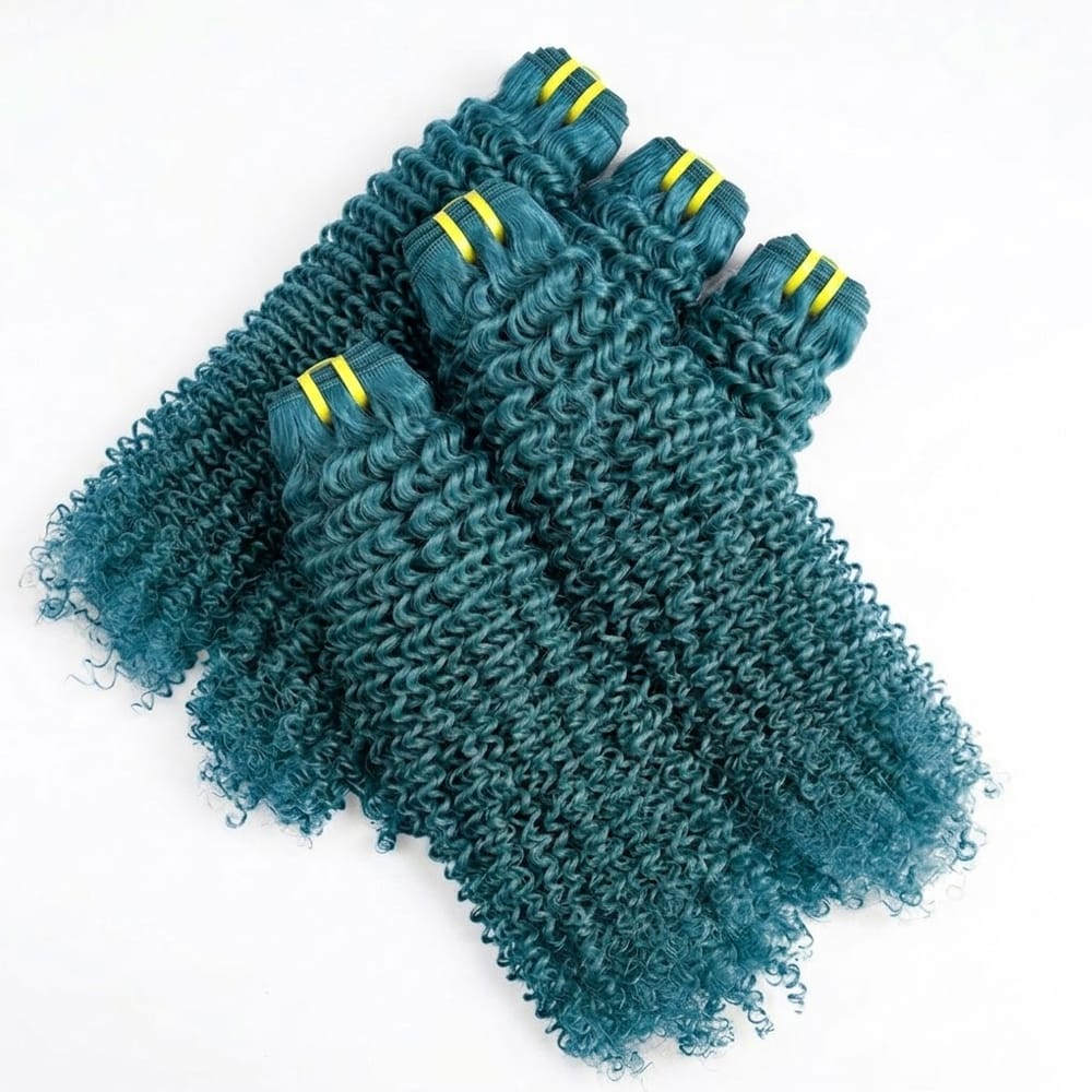 Kinky Curly Luxury Natural Hair Weft – 100% Virgin Human Hair / Wig Teal Green LINKTOWIG