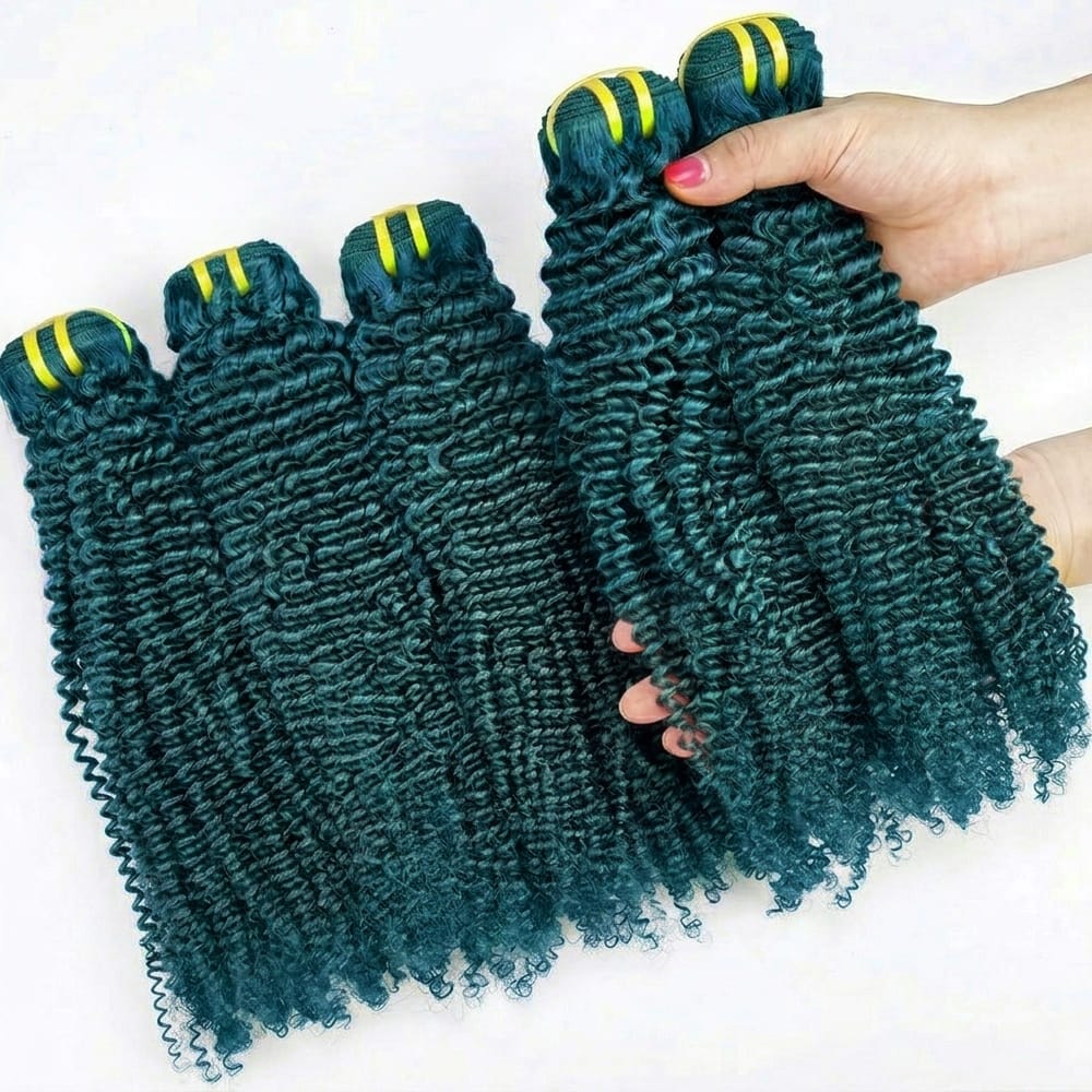 Kinky Curly Luxury Natural Hair Weft – 100% Virgin Human Hair / Wig Teal Green LINKTOWIG