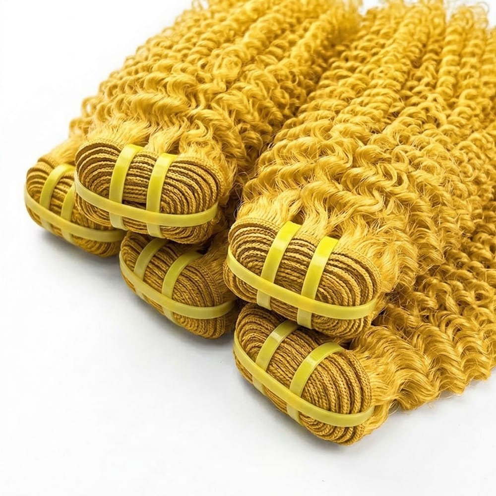 Kinky Curly Luxury Natural Hair Weft – 100% Virgin Human Hair / Wig Yellow LINKTOWIG