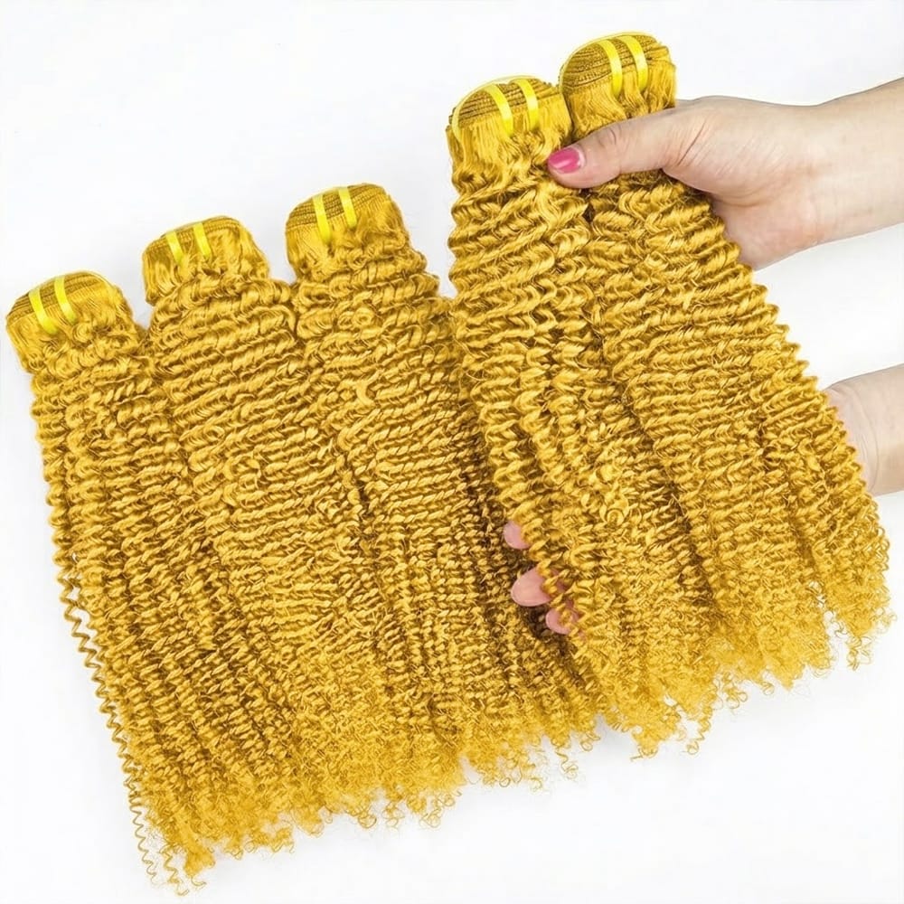 Kinky Curly Luxury Natural Hair Weft – 100% Virgin Human Hair / Wig Yellow LINKTOWIG