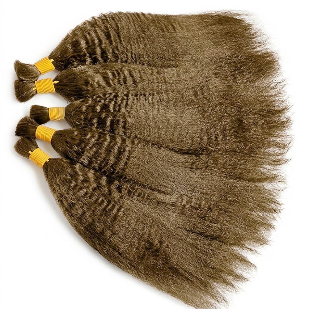 Kinky Stragiht 100% Raw Virgin Human Hair Bundles - (No Weft) Bulk Hair / Ash Brown LINKTOWIG